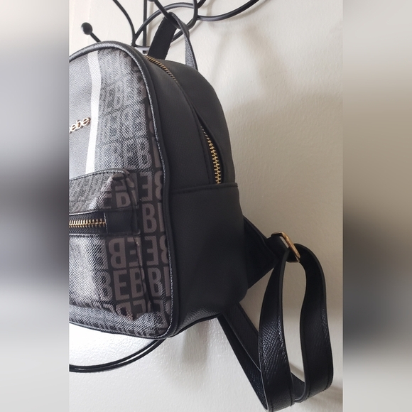 BEBE RINA LOGO SMALL BLACK SIGNATURE LOGO PRINT BACKPACK BAG W/ POUCH - Picture 2 of 12